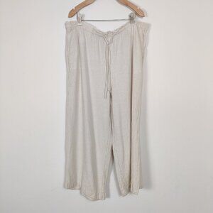 Time and Tru Women's Pants Sz L White Linen Rayon Wide Leg Drawstring Resortwear